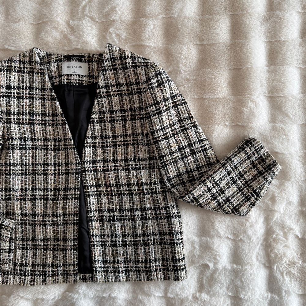 NWOT Babaton Women's Tweed Checkered Blazer - Picture 7 of 16